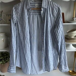 GAP Blue Casual Button Down Shirt with Stripes